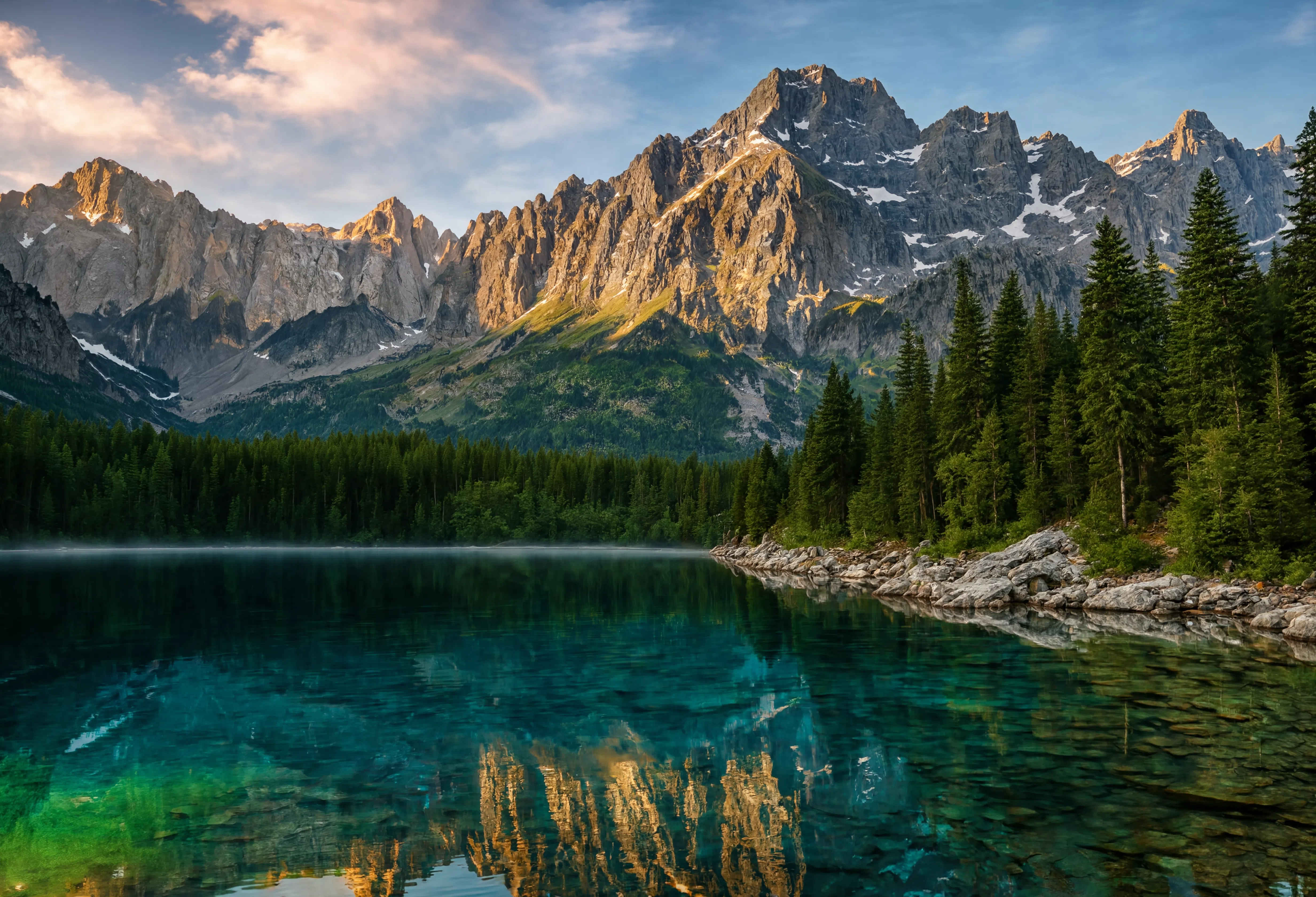 Das türkisblaue Wasser des Eibsees vor der Zugspitze — ein atemberaubendes Naturpanorama in den Bayrischen Alpen